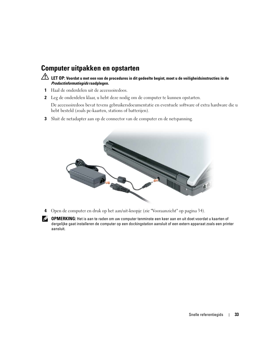 Computer uitpakken en opstarten | Dell Latitude 120L User Manual | Page 33 / 144