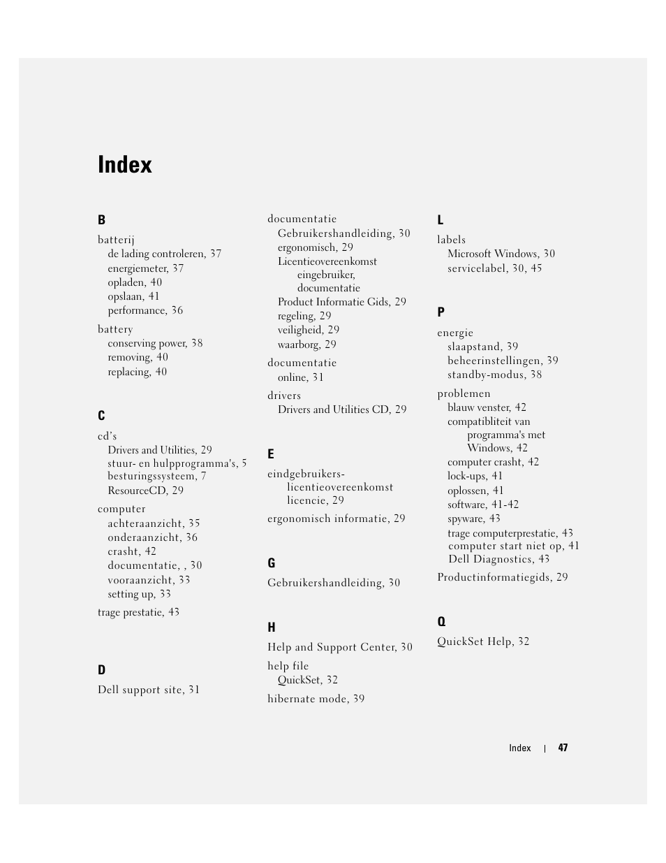 Index | Dell Latitude 120L User Manual | Page 47 / 144