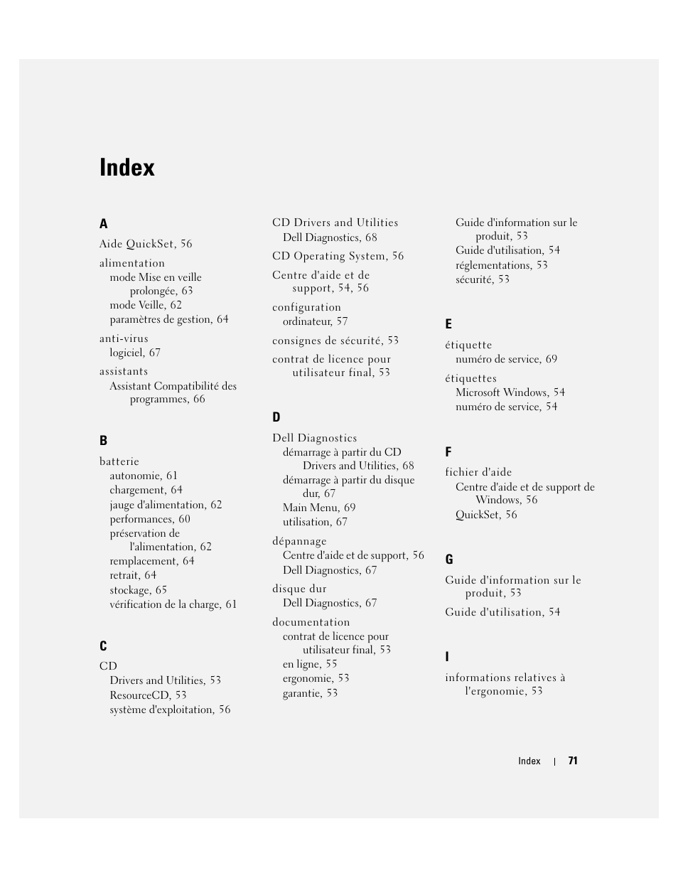 Index | Dell Latitude 120L User Manual | Page 71 / 144