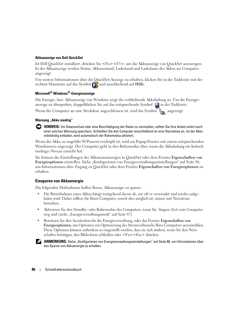 Einsparen von akkuenergie | Dell Latitude 120L User Manual | Page 86 / 144