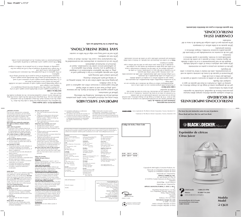 Black & Decker CJ631 User Manual | 2 pages