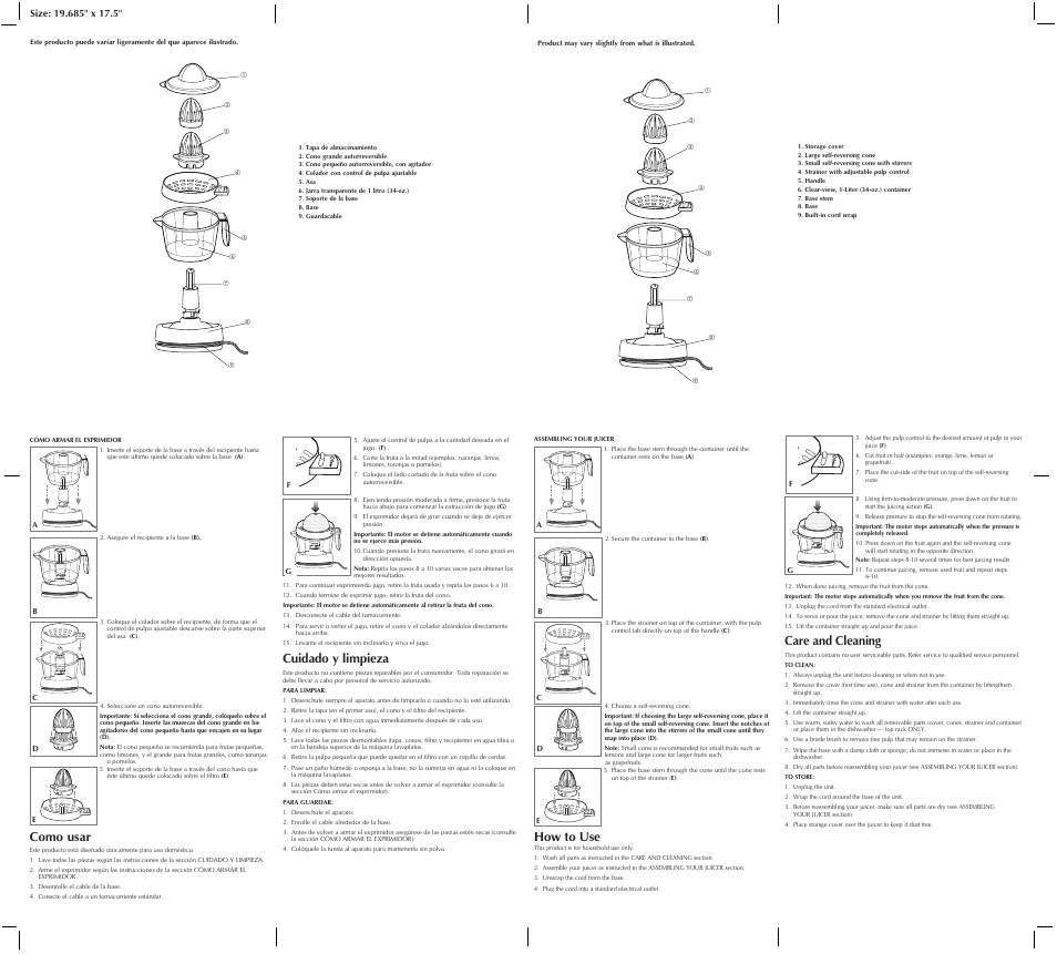 Care and cleaning, Cuidado y limpieza, How to use | Como usar | Black & Decker CJ631 User Manual | Page 2 / 2