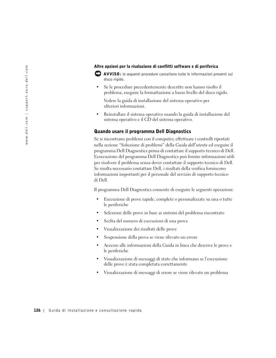 Quando usare il programma dell diagnostics | Dell Precision 350 User Manual | Page 126 / 170