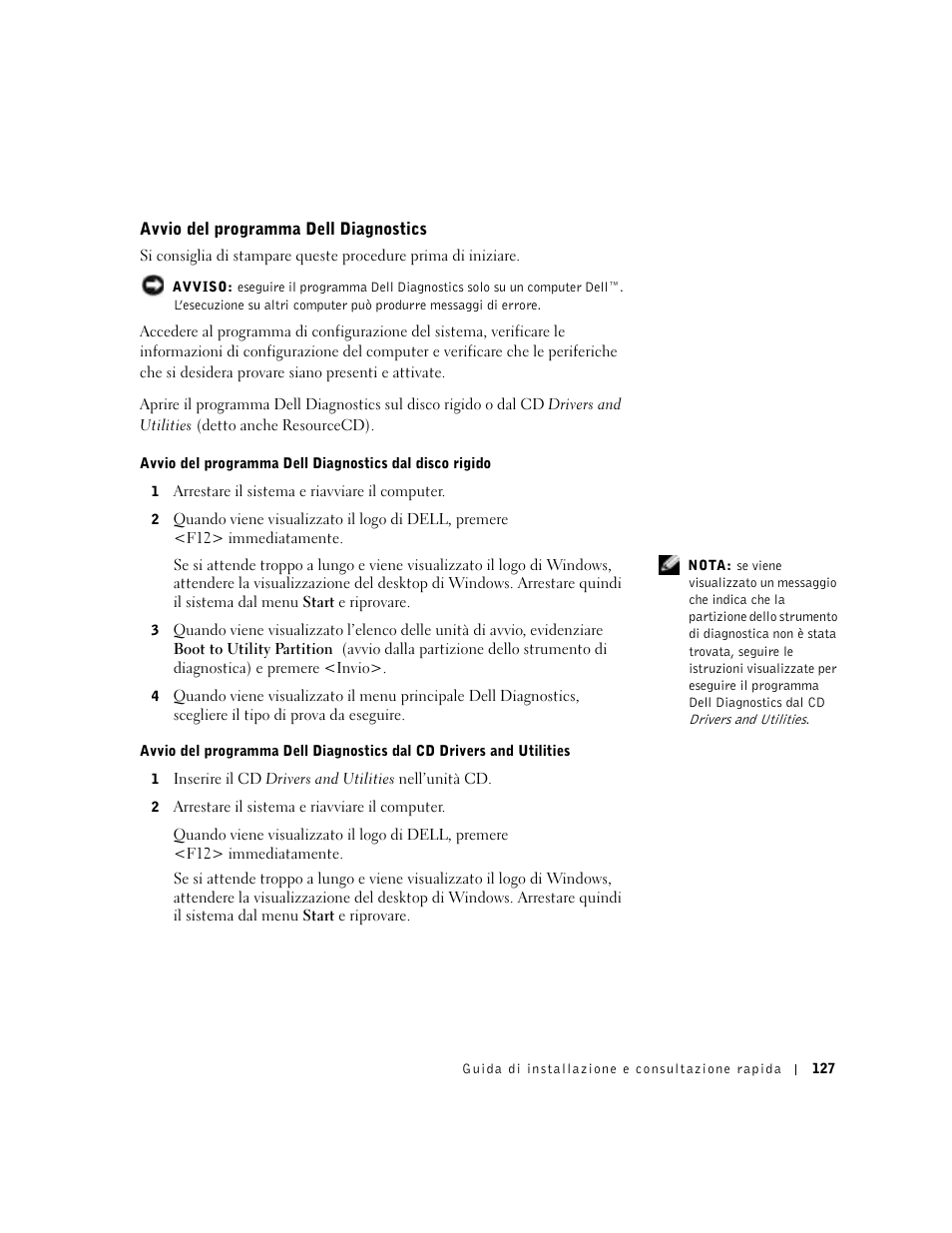 Avvio del programma dell diagnostics | Dell Precision 350 User Manual | Page 127 / 170