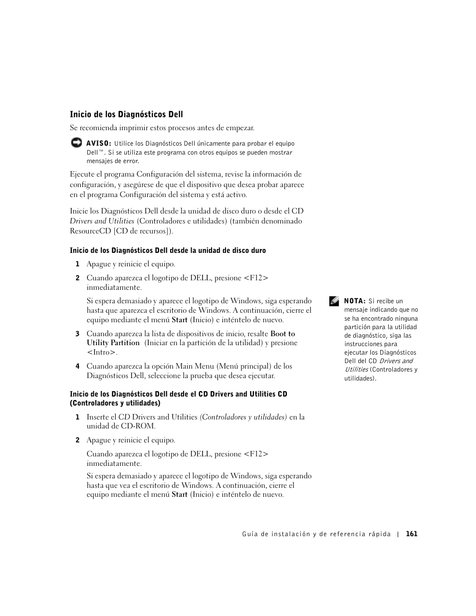 Inicio de los diagnósticos dell | Dell Precision 350 User Manual | Page 161 / 170