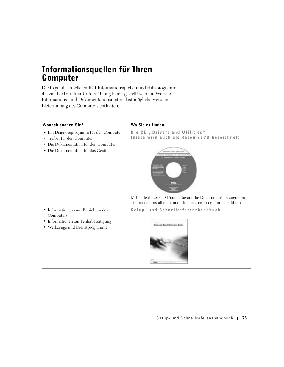 Informationsquellen für ihren computer | Dell Precision 350 User Manual | Page 73 / 170