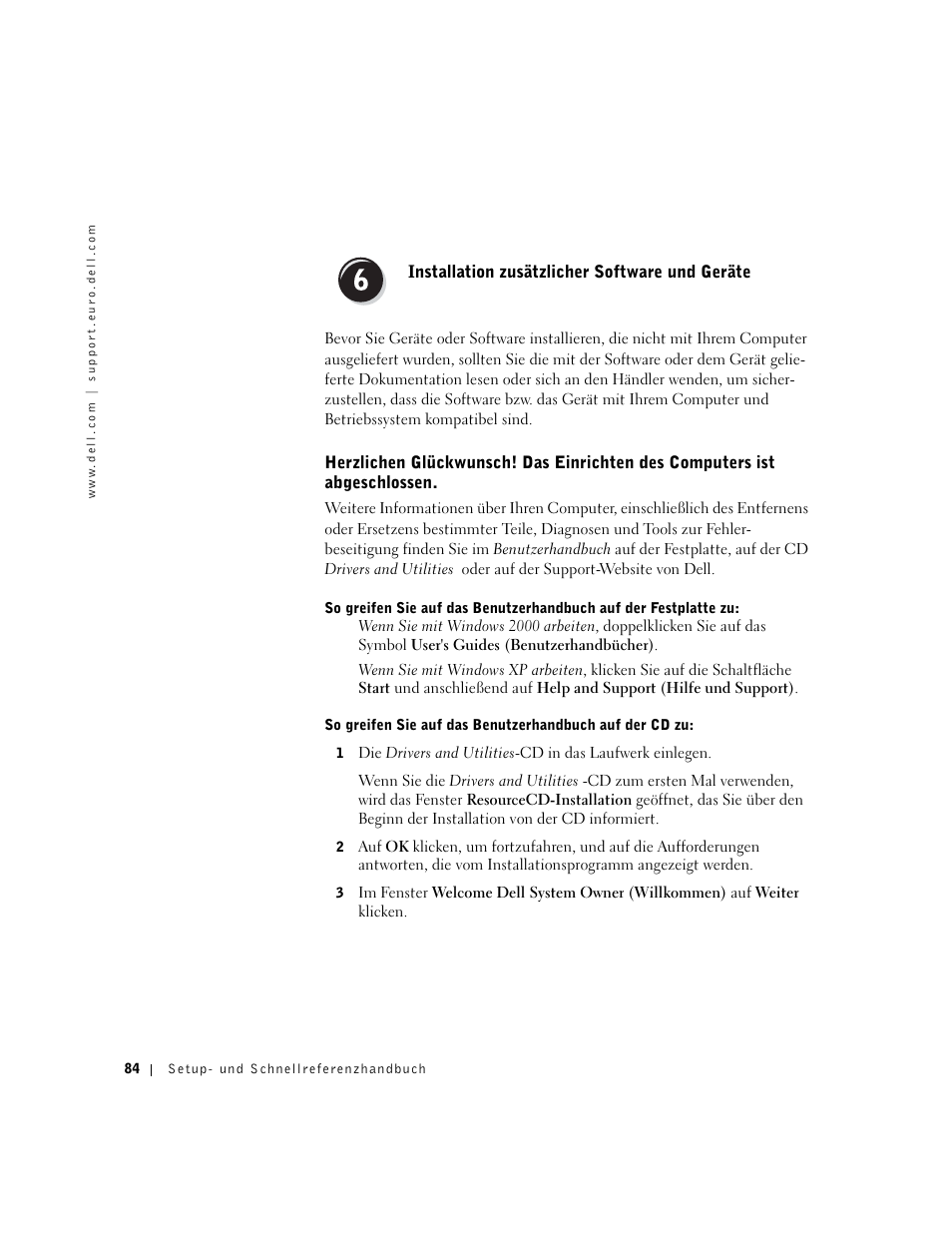 Installation zusätzlicher software und geräte | Dell Precision 350 User Manual | Page 84 / 170