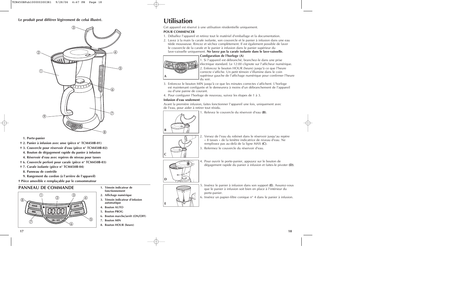 Utilisation, Panneau de commande | Black & Decker TCM450B User Manual | Page 10 / 15