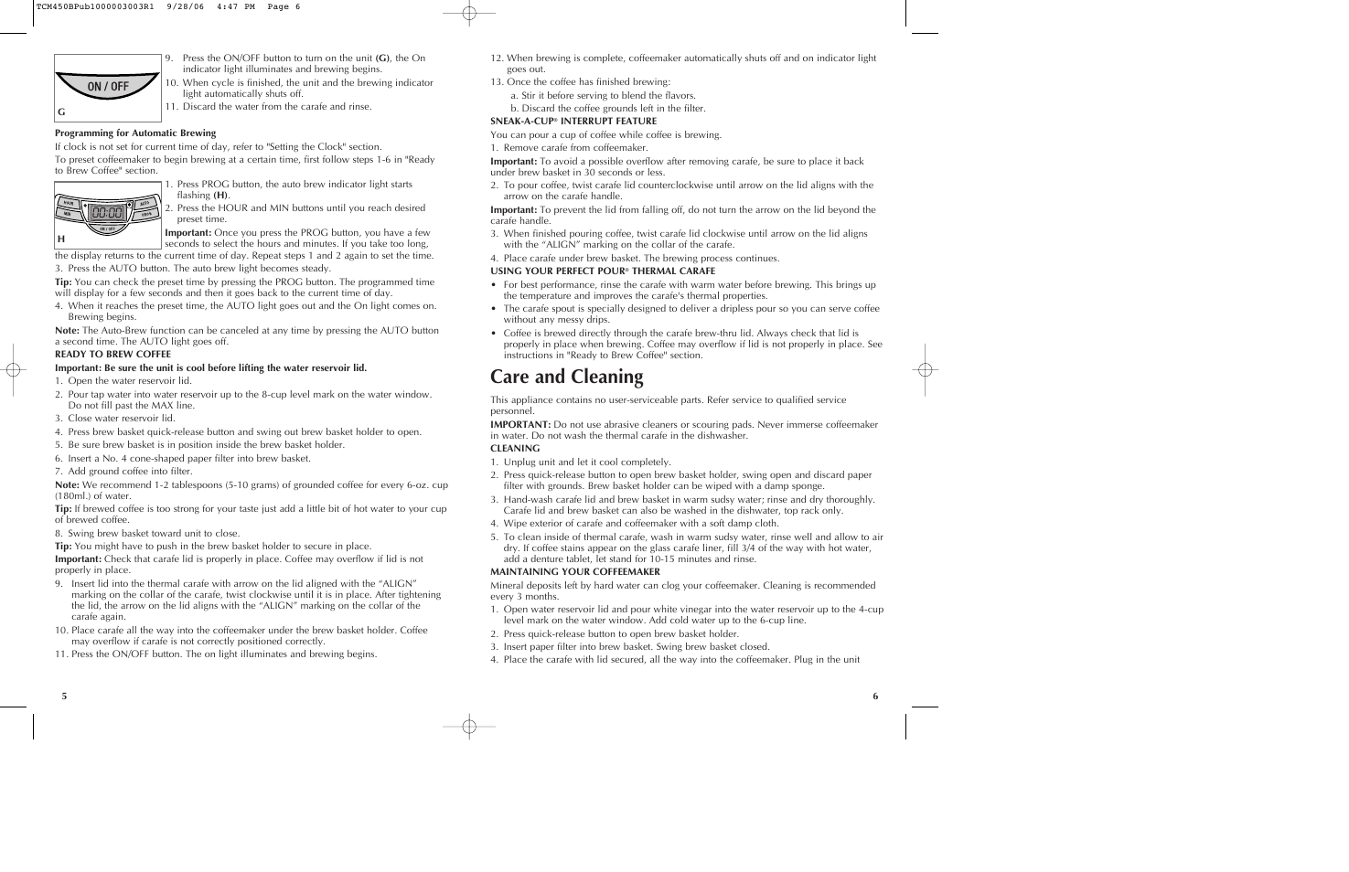 Care and cleaning | Black & Decker TCM450B User Manual | Page 4 / 15