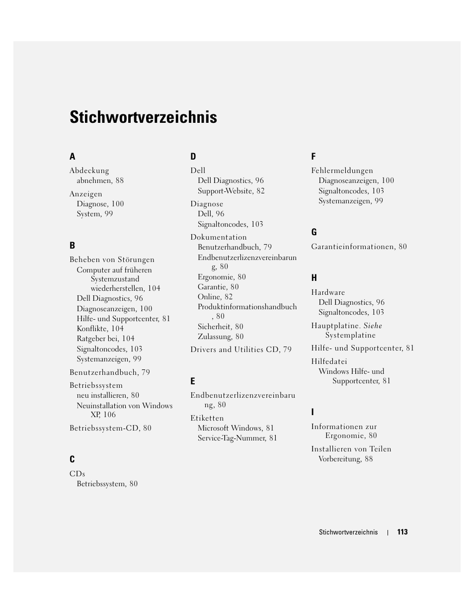 Stichwortverzeichnis | Dell OptiPlex 745c (Early 2007) User Manual | Page 113 / 224