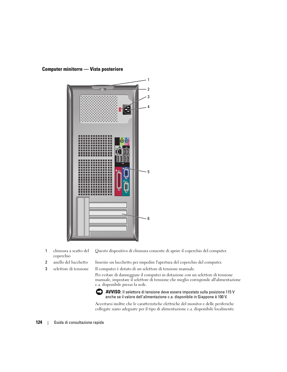 Computer minitorre - vista posteriore, Computer minitorre — vista posteriore | Dell OptiPlex 745c (Early 2007) User Manual | Page 124 / 224