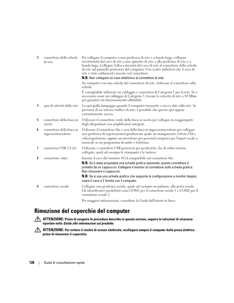 Rimozione del coperchio del computer | Dell OptiPlex 745c (Early 2007) User Manual | Page 126 / 224