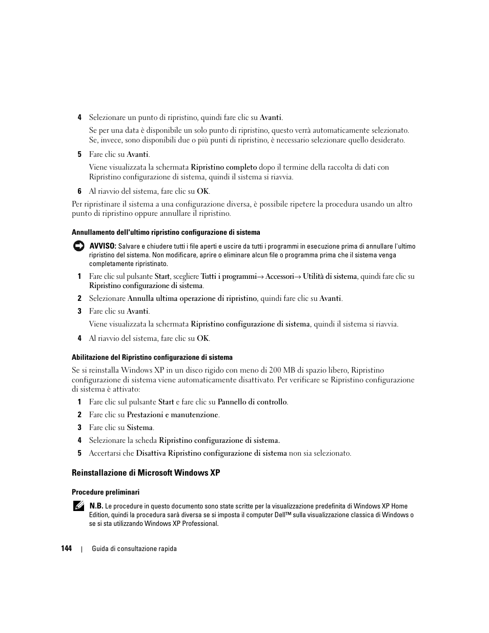 Reinstallazione di microsoft windows xp | Dell OptiPlex 745c (Early 2007) User Manual | Page 144 / 224