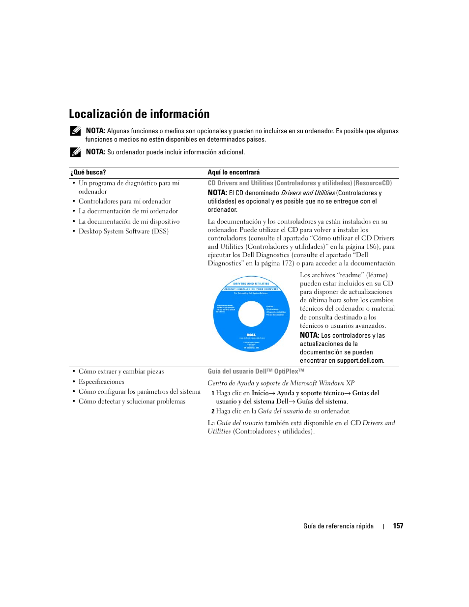 Localización de información | Dell OptiPlex 745c (Early 2007) User Manual | Page 157 / 224