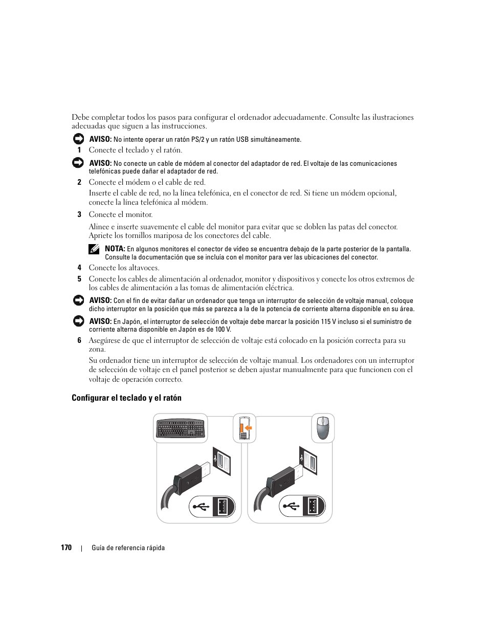 Configurar el teclado y el ratón | Dell OptiPlex 745c (Early 2007) User Manual | Page 170 / 224