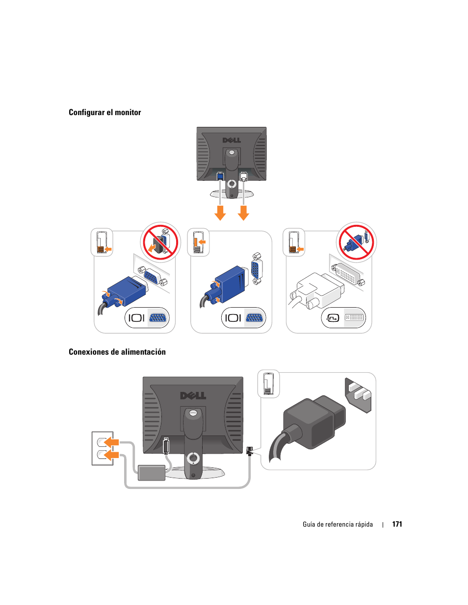 Configurar el monitor, Conexiones de alimentación | Dell OptiPlex 745c (Early 2007) User Manual | Page 171 / 224