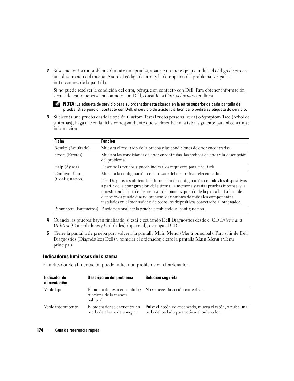 Indicadores luminosos del sistema | Dell OptiPlex 745c (Early 2007) User Manual | Page 174 / 224