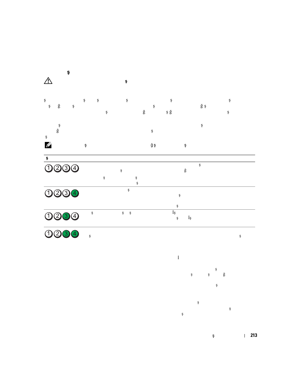 Sistem işıkları, Tanılama i, Ikları | Bilgi için bkz. "tanılama işıkları" sayfa 213, Iklarını denetleyin (bkz. "tanılama, Şıkları" sayfa 213) | Dell OptiPlex 745c (Early 2007) User Manual | Page 213 / 224