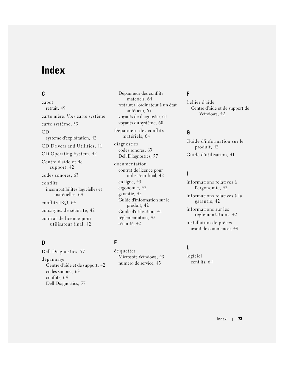 Index | Dell OptiPlex 745c (Early 2007) User Manual | Page 73 / 224