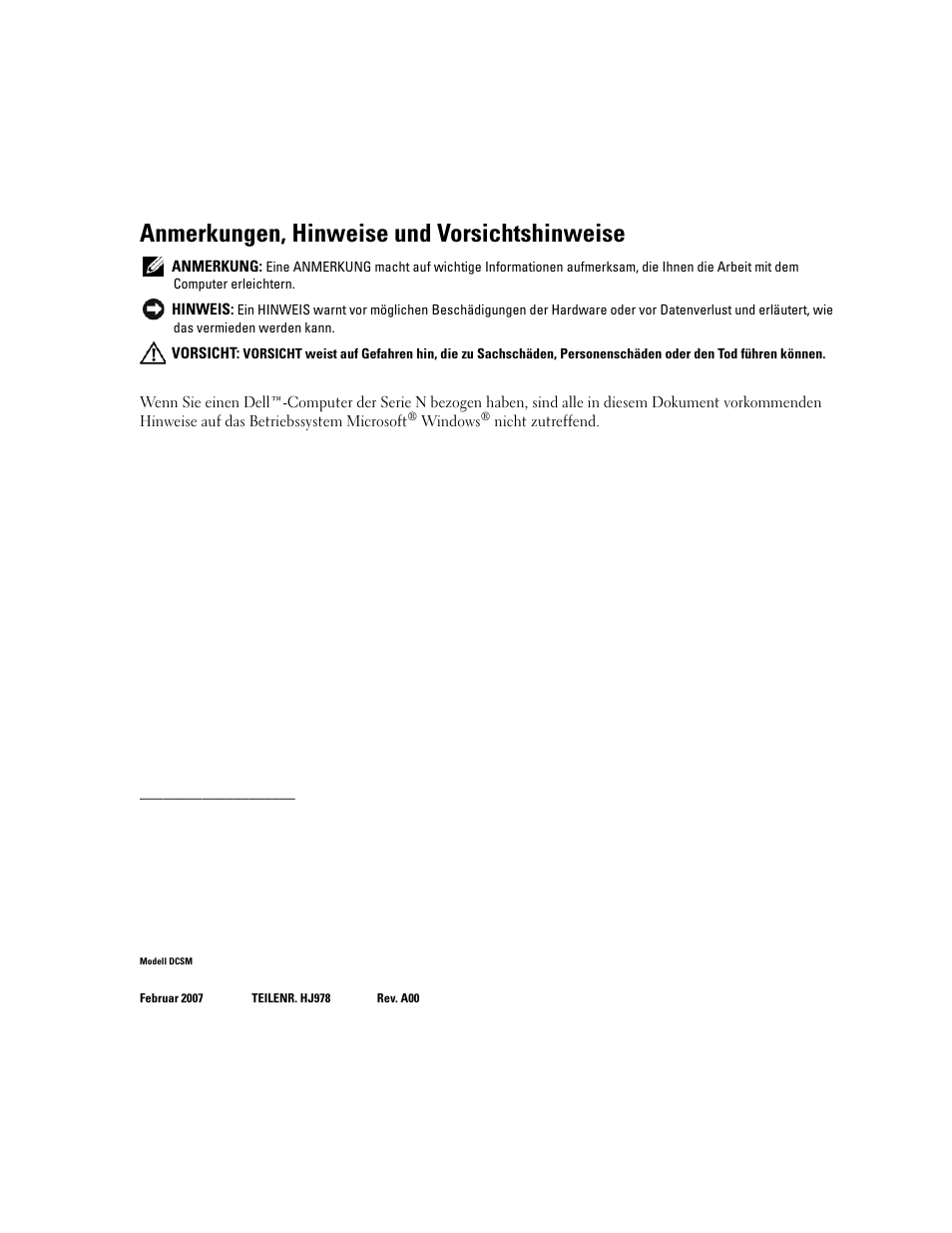 Anmerkungen, hinweise und vorsichtshinweise | Dell OptiPlex 745c (Early 2007) User Manual | Page 76 / 224