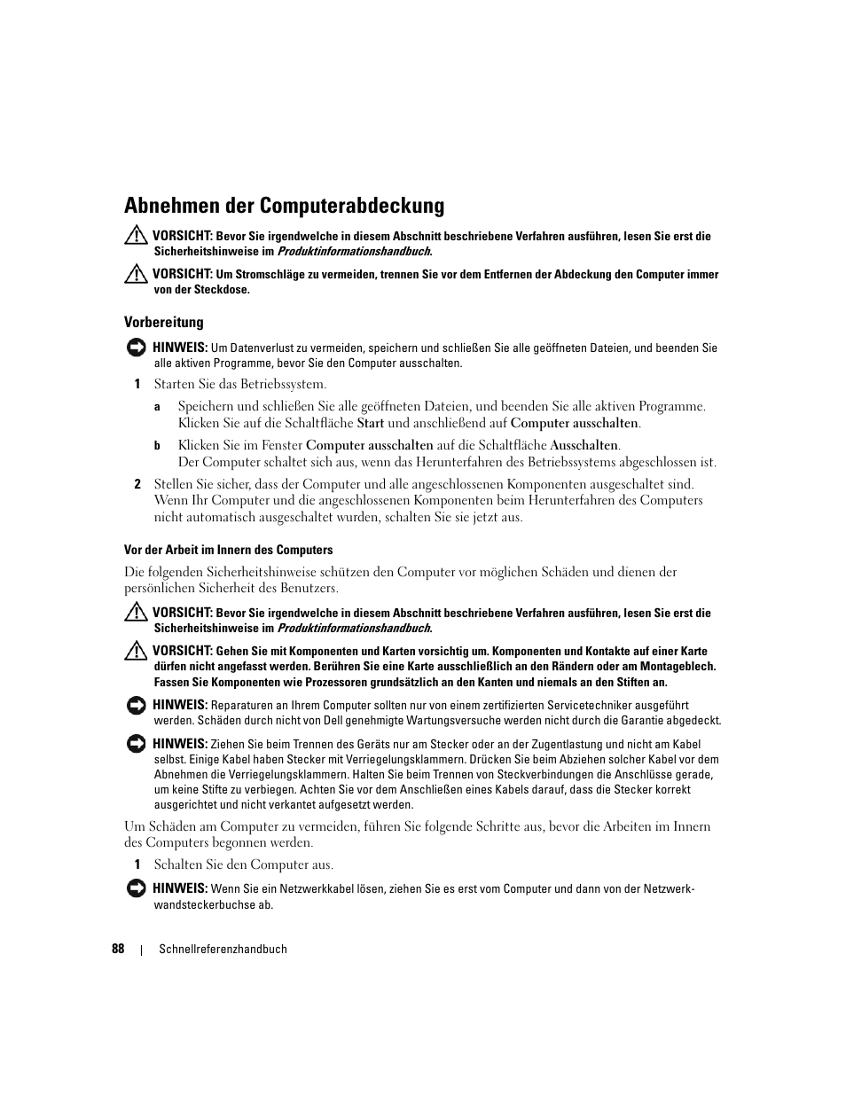 Abnehmen der computerabdeckung, Vorbereitung | Dell OptiPlex 745c (Early 2007) User Manual | Page 88 / 224