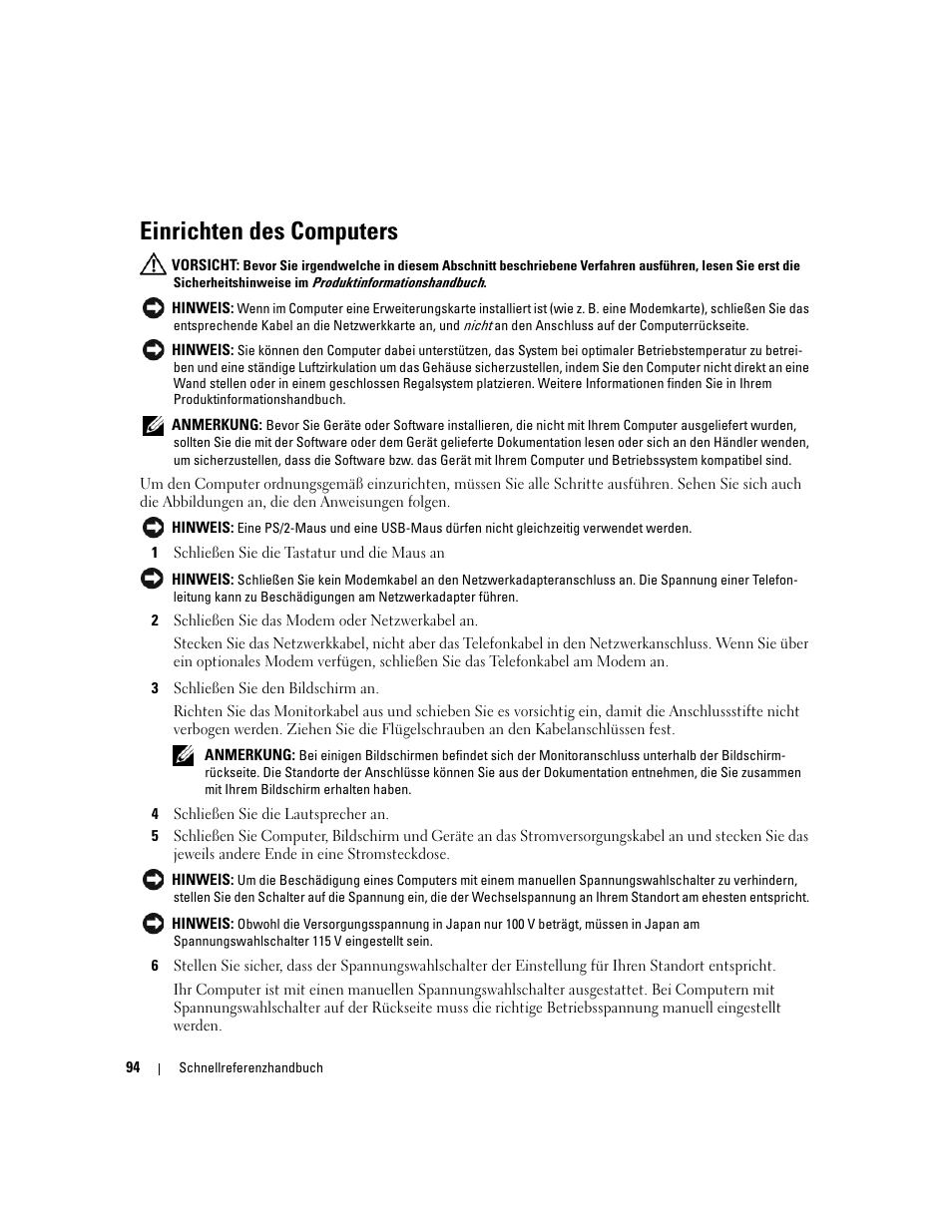 Einrichten des computers | Dell OptiPlex 745c (Early 2007) User Manual | Page 94 / 224