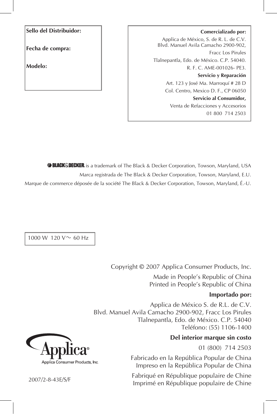 Black & Decker TCM1000KT User Manual | Page 19 / 19