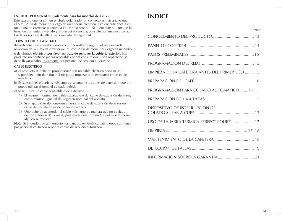 Índice | Black & Decker TCM1000KT User Manual | Page 7 / 19
