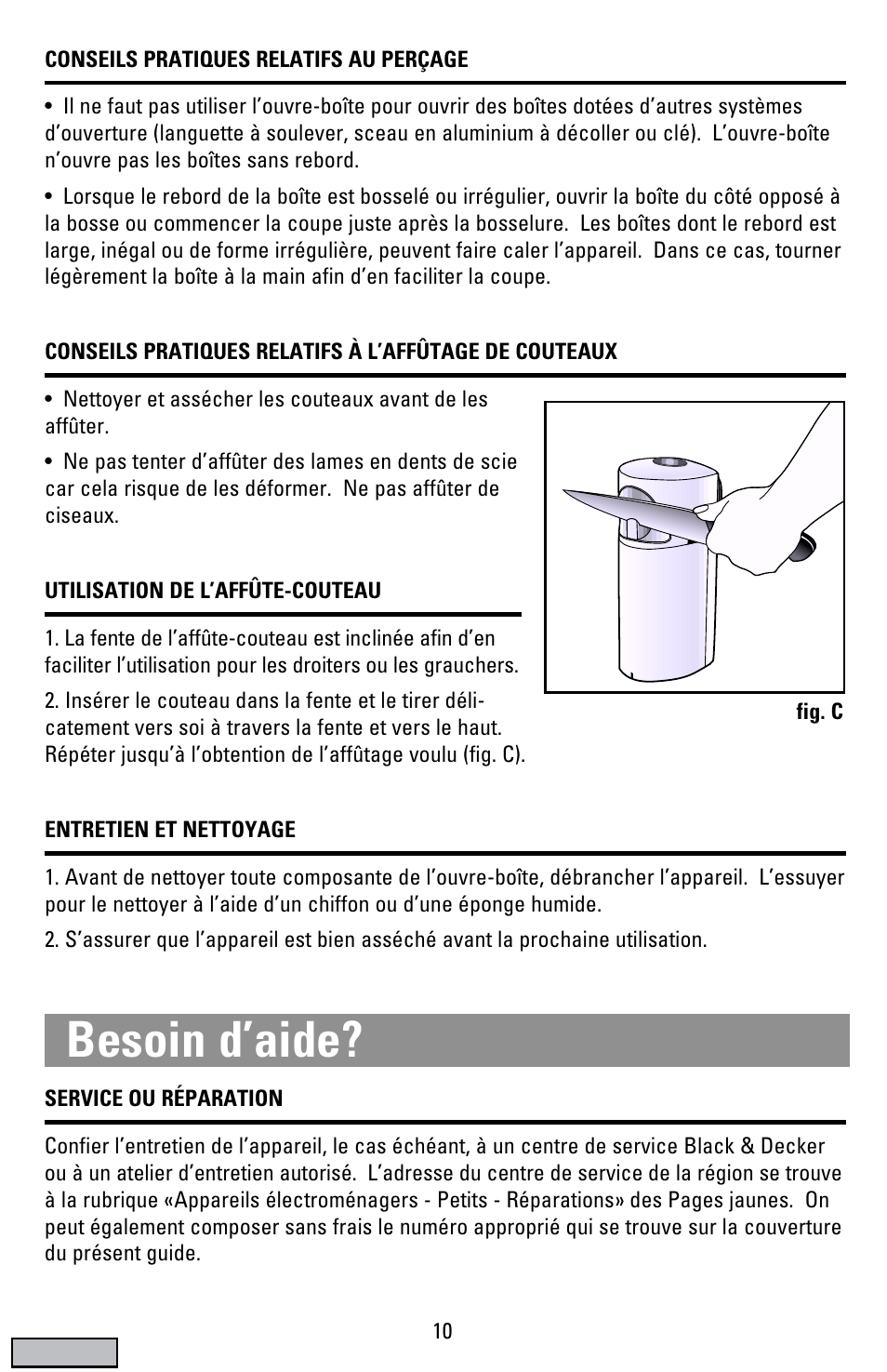 Besoin d’aide | Black & Decker EC500B User Manual | Page 10 / 12
