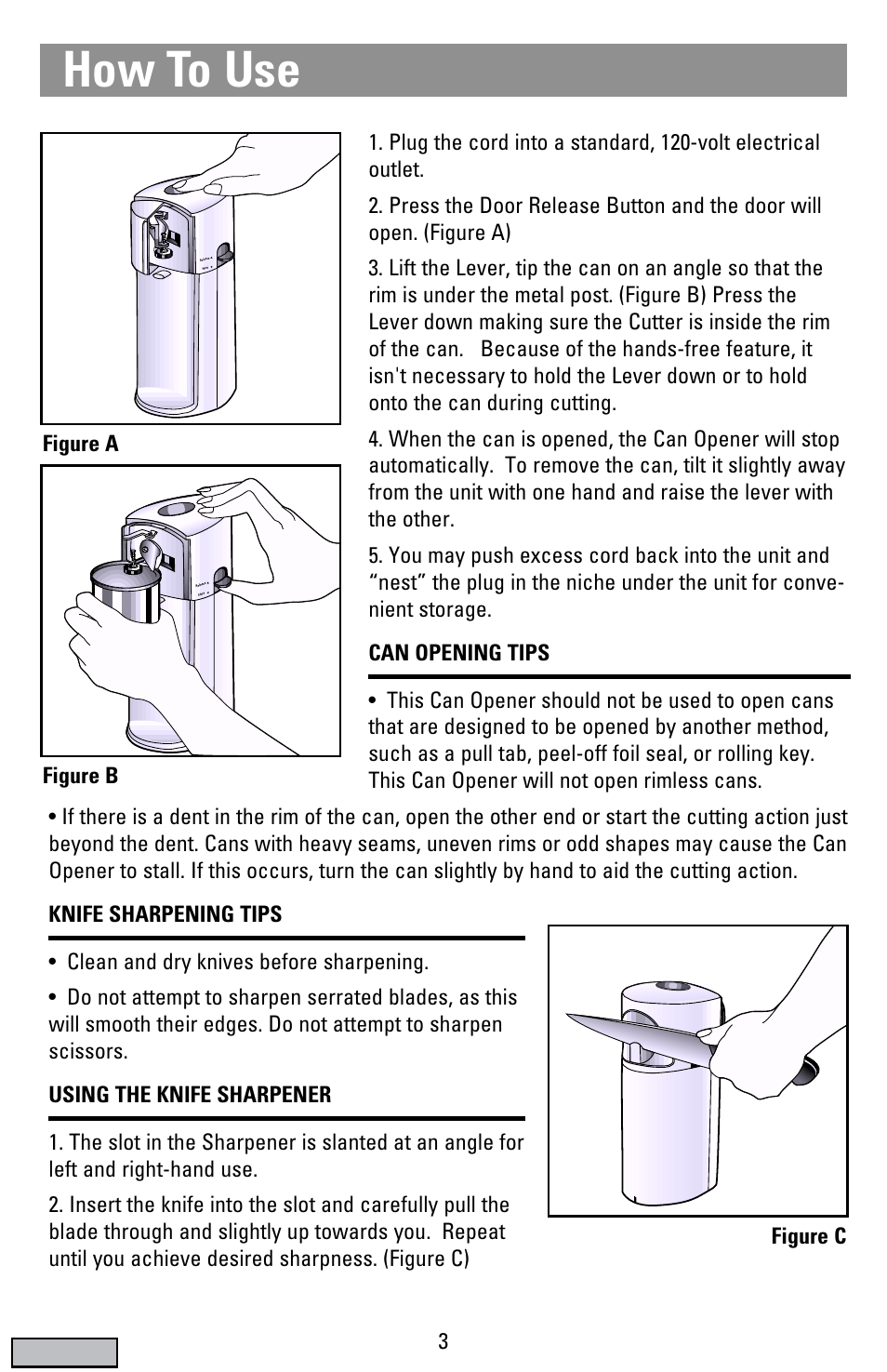 How to use, Figure a, Figure b figure c 3 | Black & Decker EC500B User Manual | Page 3 / 12