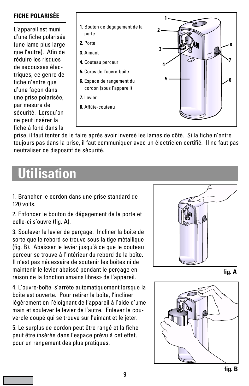 Utilisation, Fig. a, Cover | Black & Decker EC500B User Manual | Page 9 / 12