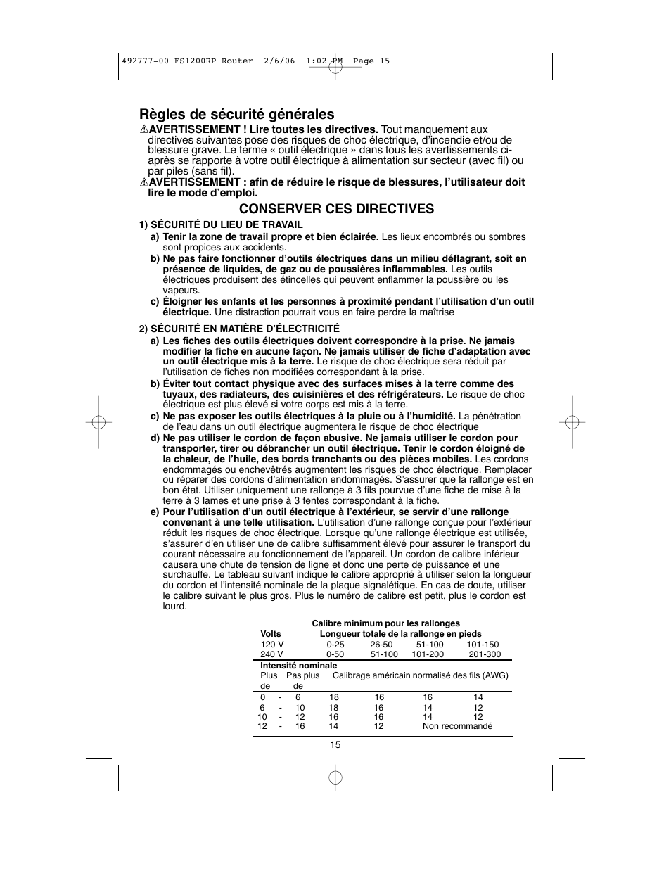 Règles de sécurité générales, Conserver ces directives | Black & Decker Fire Storm 492777-00 User Manual | Page 15 / 44