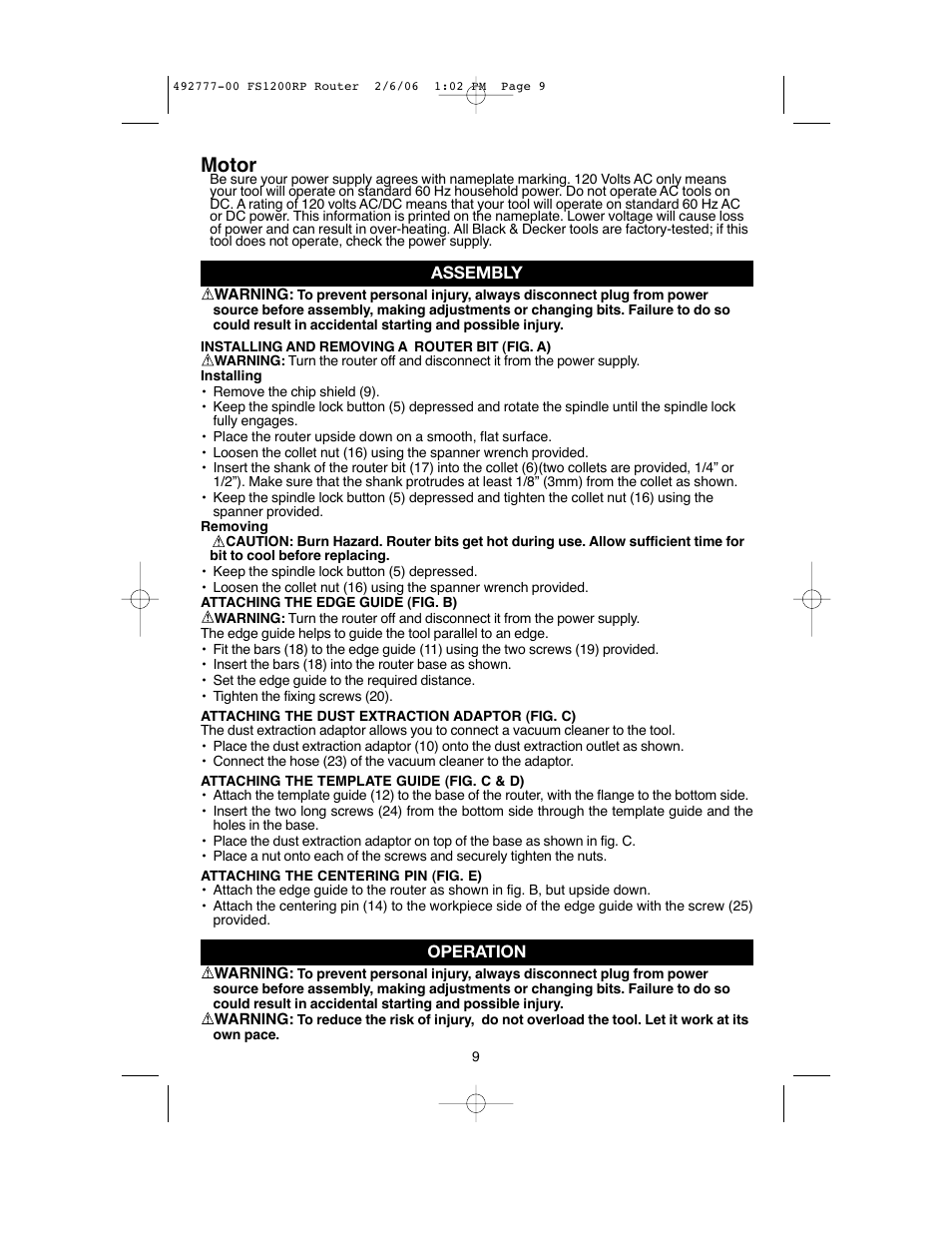 Motor | Black & Decker Fire Storm 492777-00 User Manual | Page 9 / 44