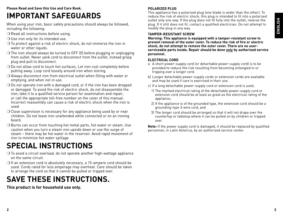 Important safeguards, Special instructions, Save these instructions | Black & Decker QUICKPRESS F976 User Manual | Page 2 / 11