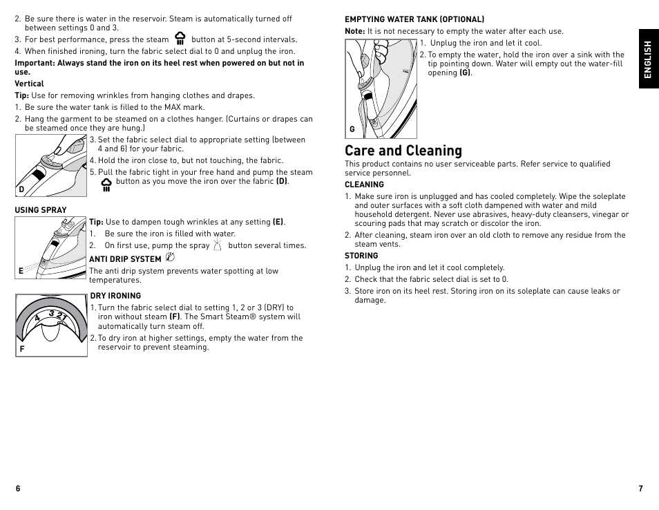 Care and cleaning | Black & Decker QUICKPRESS F976 User Manual | Page 4 / 11