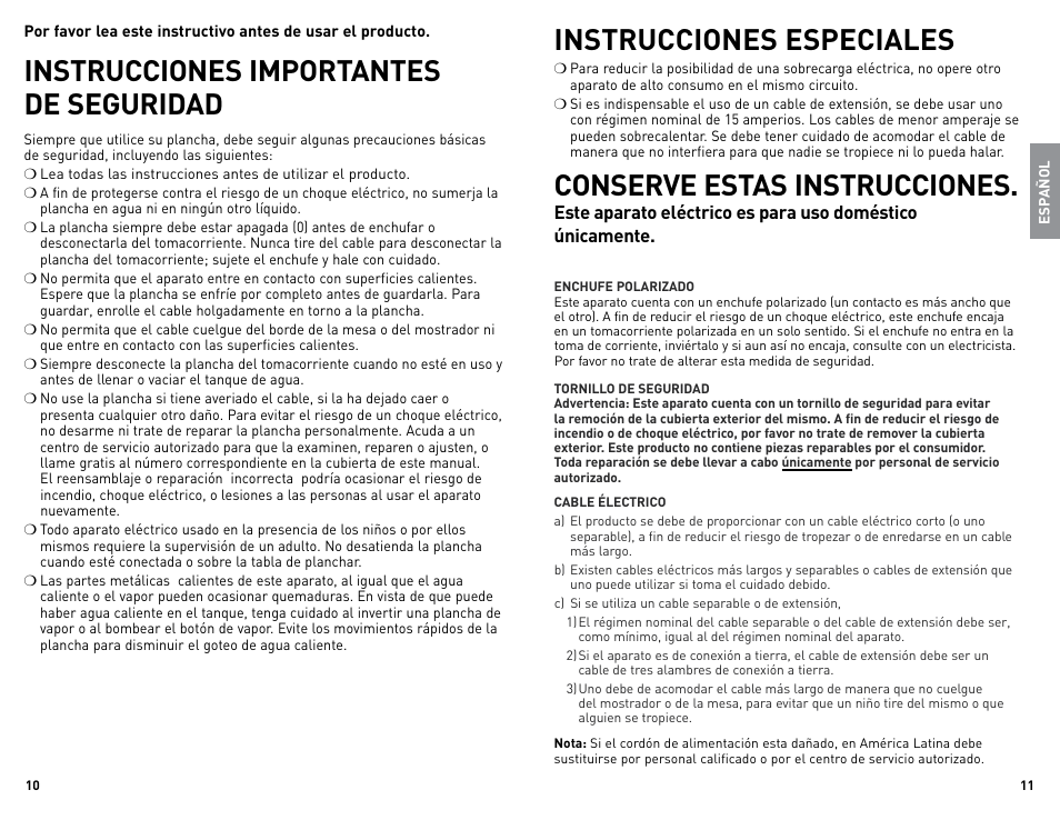 Instrucciones importantes de seguridad, Instrucciones especiales, Conserve estas instrucciones | Black & Decker QUICKPRESS F976 User Manual | Page 6 / 11