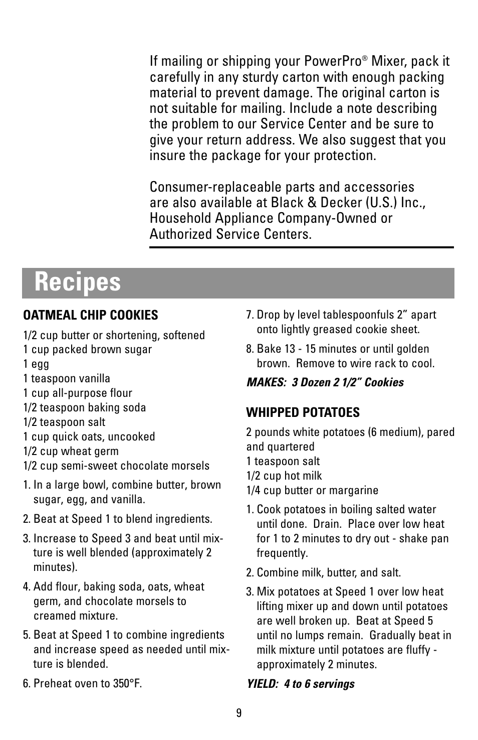 Recipies, Recipes | Black & Decker M205S User Manual | Page 9 / 12