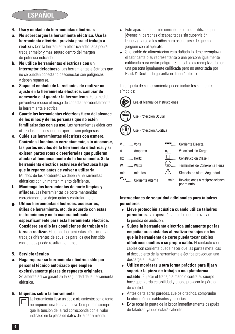 Español | Black & Decker TM505 User Manual | Page 4 / 12