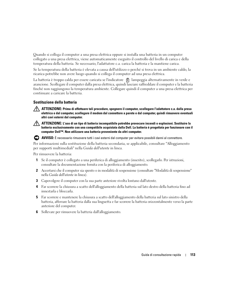 Sostituzione della batteria | Dell Latitude D620 ATG User Manual | Page 113 / 172