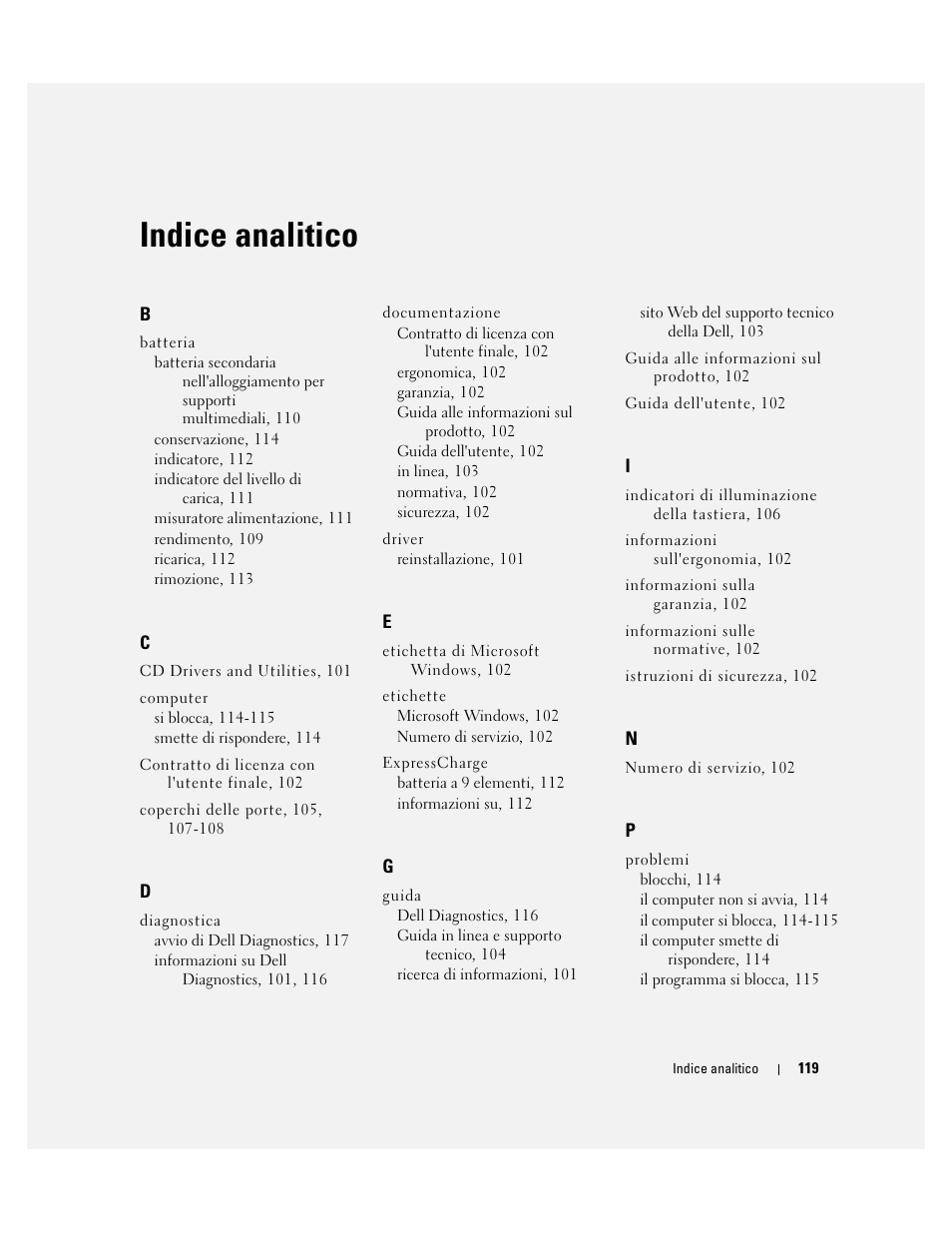 Indice analitico | Dell Latitude D620 ATG User Manual | Page 119 / 172