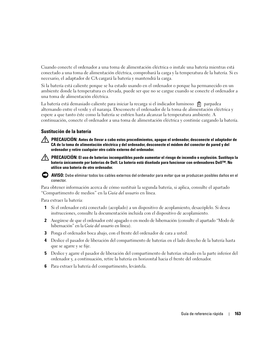 Sustitución de la batería | Dell Latitude D620 ATG User Manual | Page 163 / 172