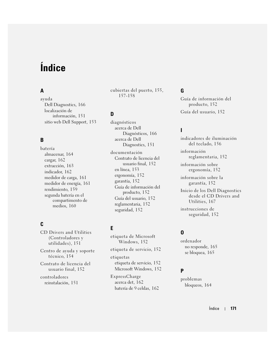Índice | Dell Latitude D620 ATG User Manual | Page 171 / 172