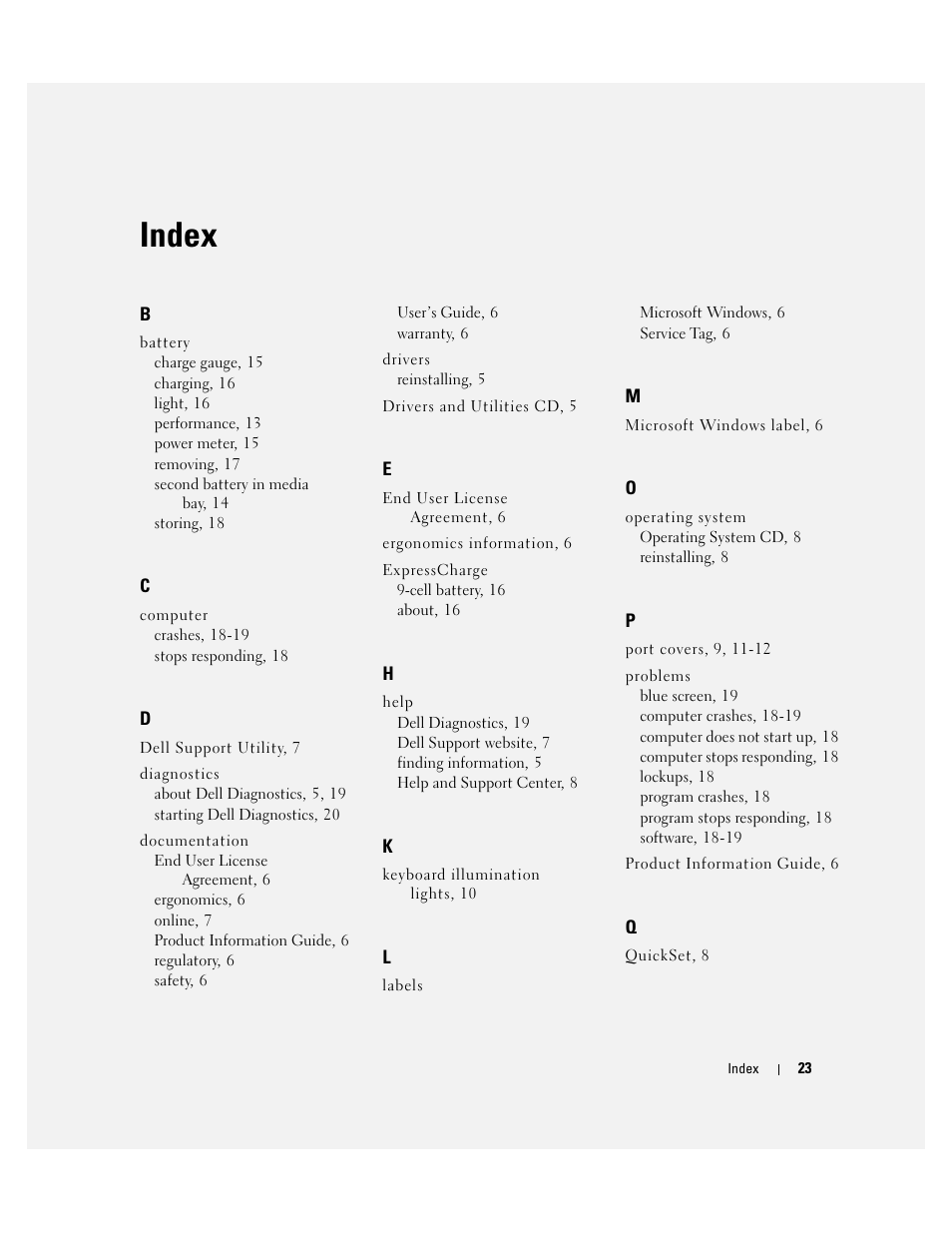 Index | Dell Latitude D620 ATG User Manual | Page 23 / 172