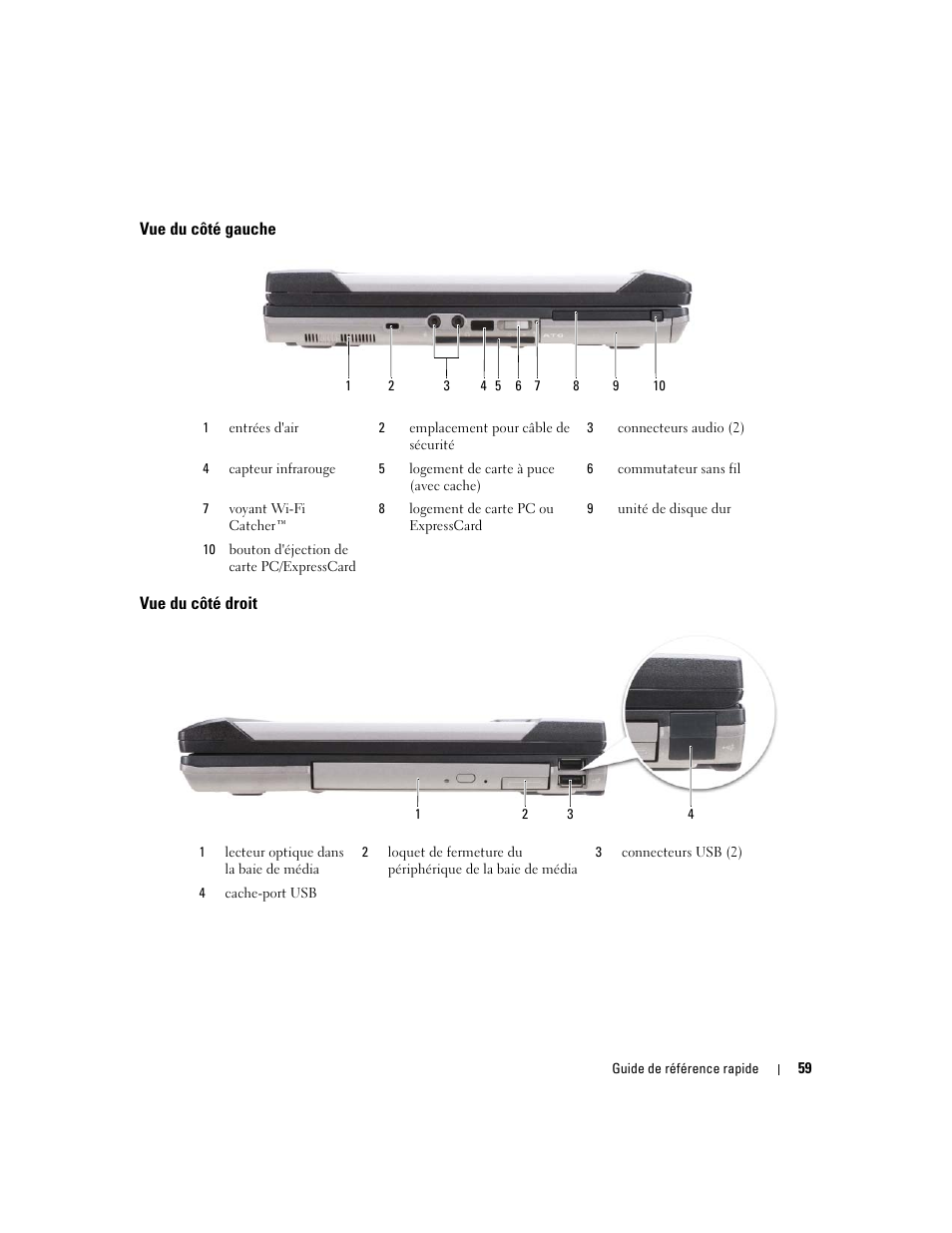 Vue du côté gauche, Vue du côté droit | Dell Latitude D620 ATG User Manual | Page 59 / 172