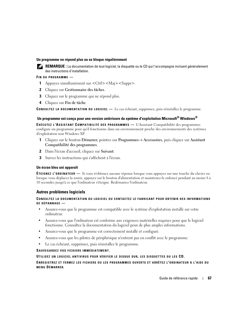 Autres problèmes logiciels | Dell Latitude D620 ATG User Manual | Page 67 / 172