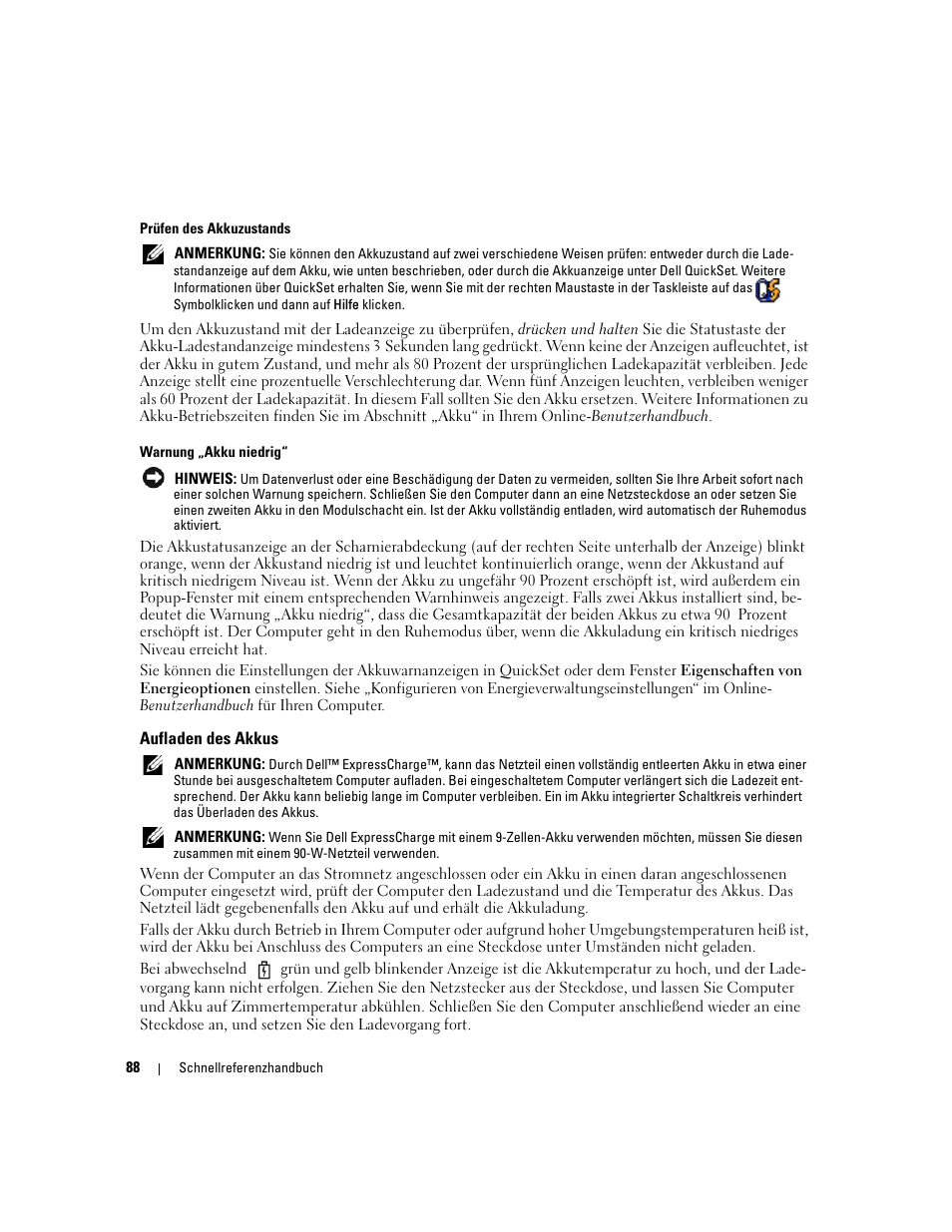 Aufladen des akkus | Dell Latitude D620 ATG User Manual | Page 88 / 172