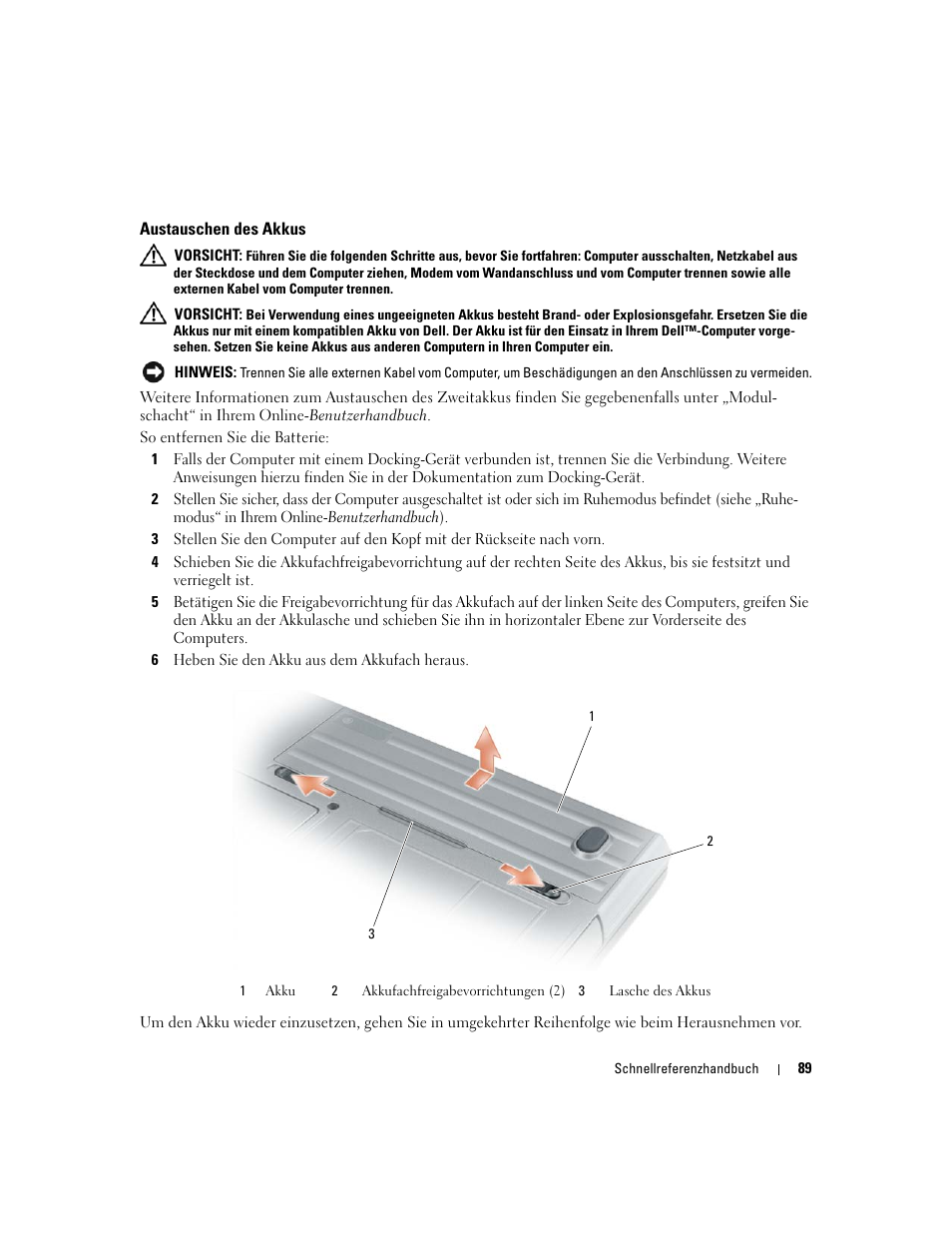 Austauschen des akkus | Dell Latitude D620 ATG User Manual | Page 89 / 172