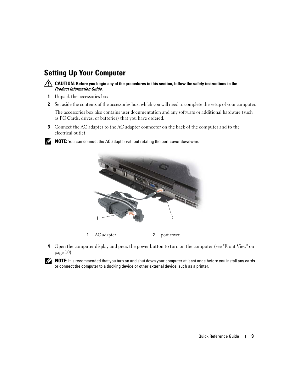 Setting up your computer | Dell Latitude D620 ATG User Manual | Page 9 / 172