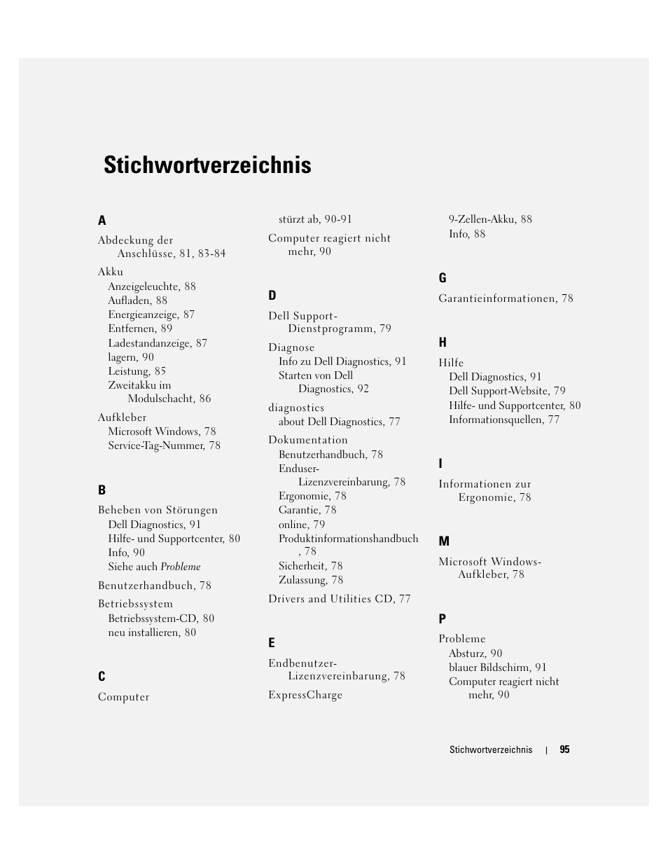 Stichwortverzeichnis | Dell Latitude D620 ATG User Manual | Page 95 / 172