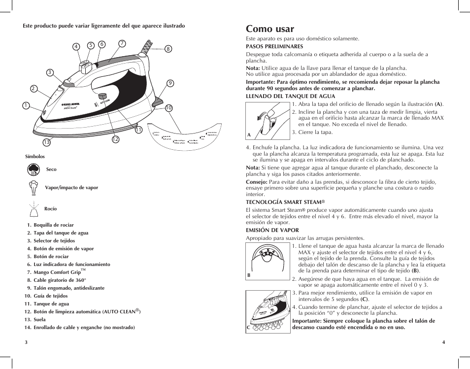 Como usar | Black & Decker Avant Steam F985 User Manual | Page 3 / 11